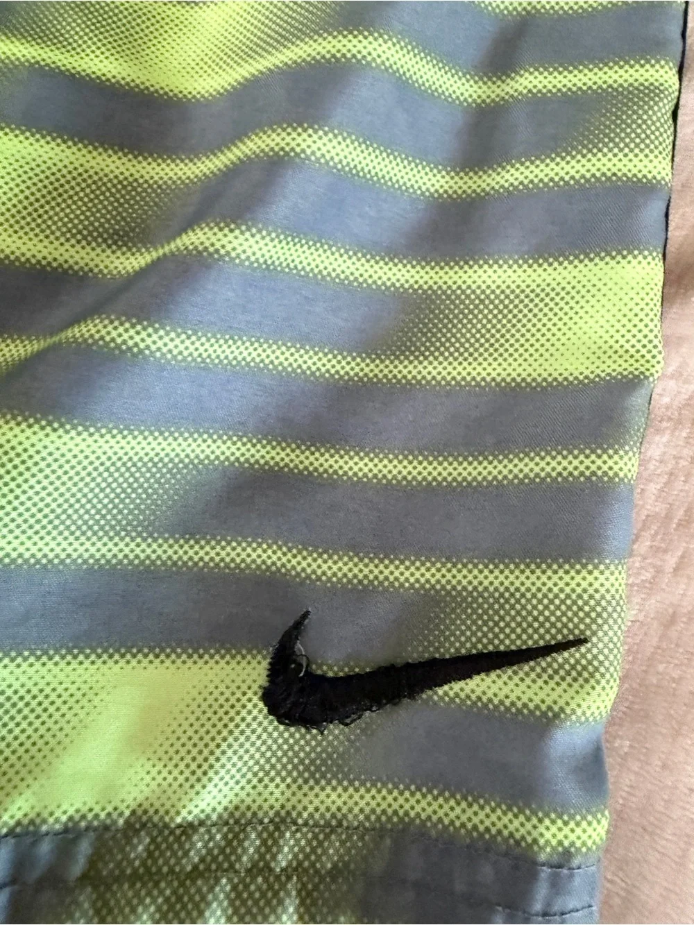 Nike Boys' Neon Yellow and Gray Striped Athletic Shorts